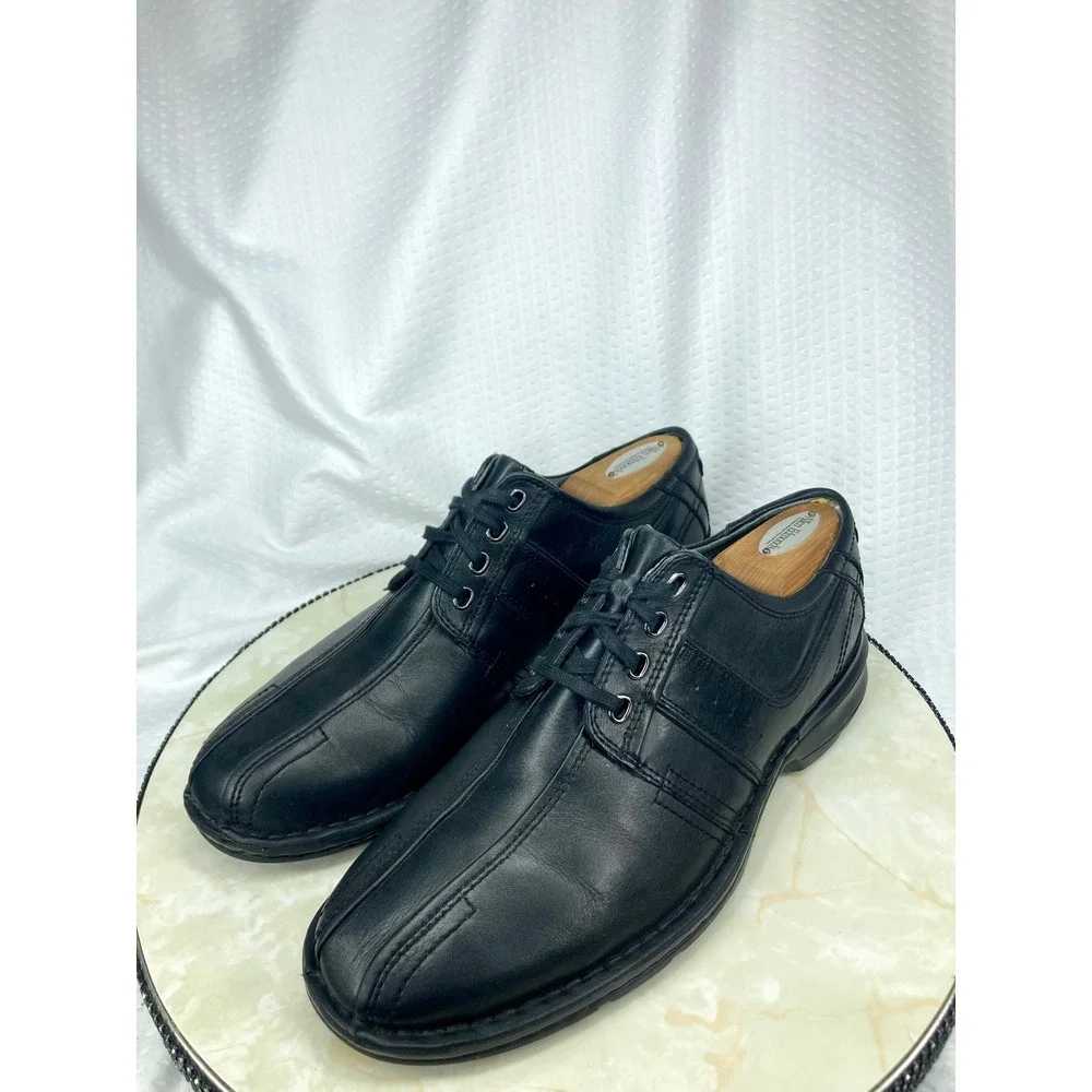 Clarks Touareg Vibe Leather Lace Up Oxford Shoes Men 9.5 Black Bicycle Toe Comfy
